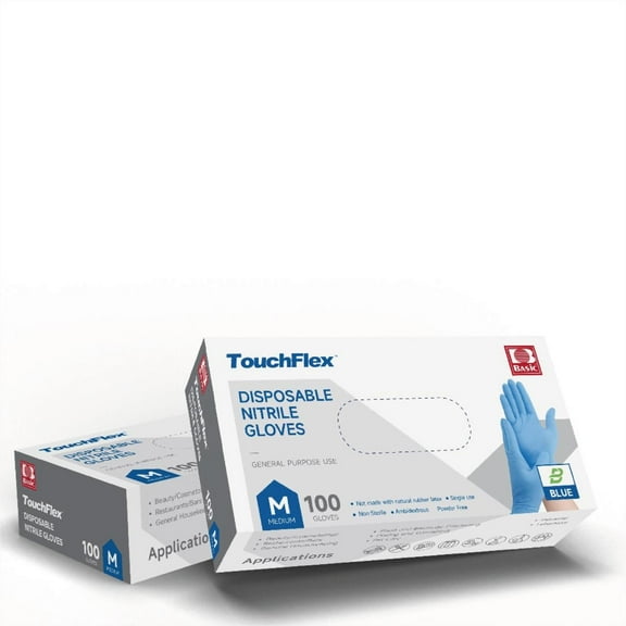 TouchFlex Disposable Nitrile Gloves - Latex-Free, Powder-Free, Heavy-Duty, Non-Sterile, Food Safe, Industrial & Home Use 100 Count, Black M