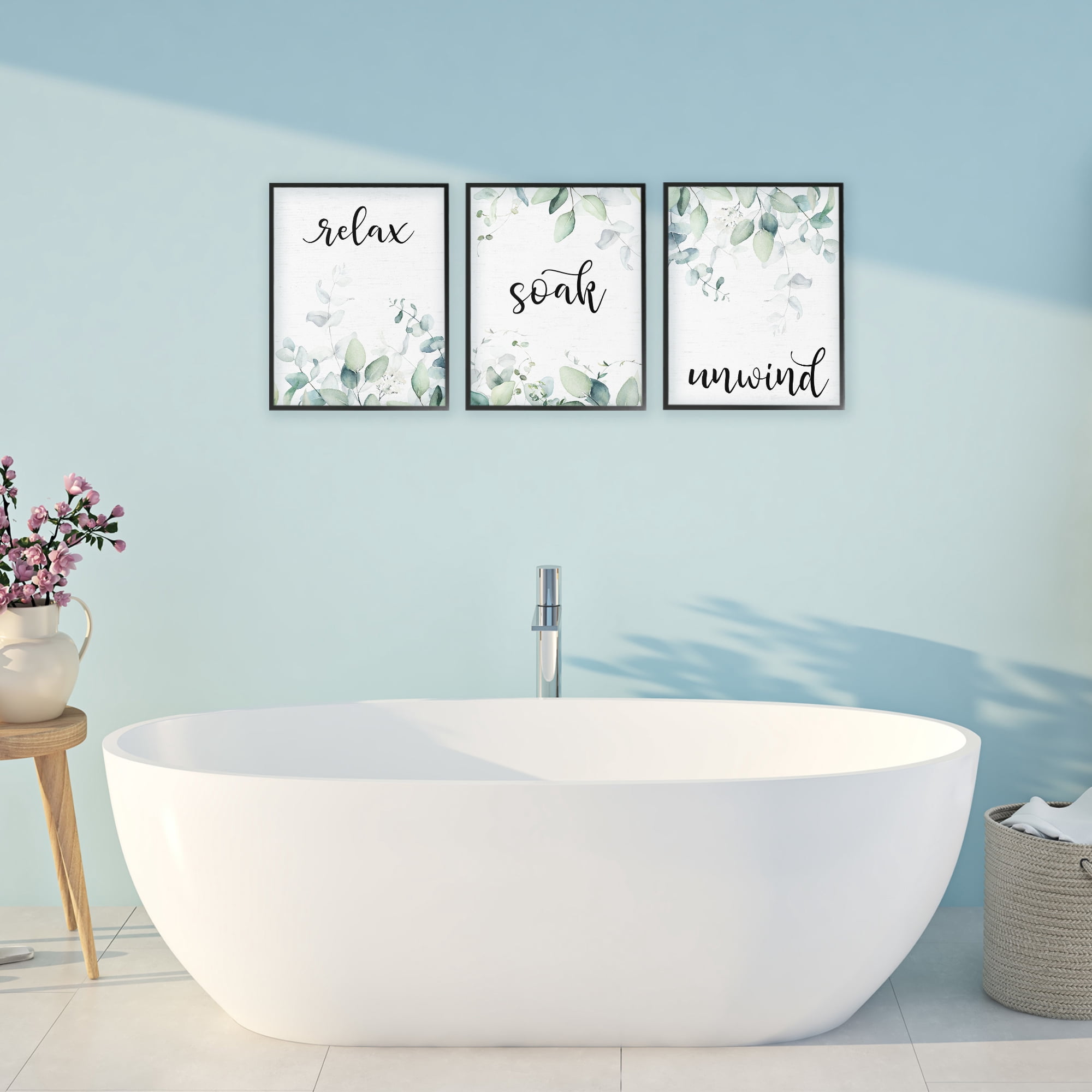 Leafy Bathroom Herbs 3 Piece Black Framed Giclee Art Set, design by Lettered and Lined