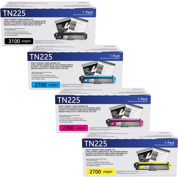 TN225 Toner Cartridge 4 Pack Compatible for Brother TN-225 TN 225 Toner for HL-3150CDN MFC-9340CDW DCP-9020CDN HL-3180CDW MFC-9130CW Printer Ink Black Cyan Magenta Yellow