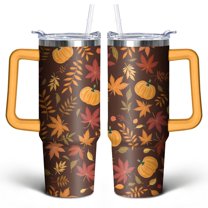 Maple Leaf Pumpkins in Autumn 30 Oz Tumbler with Handle Lid and Straw, Stainless Steel Double Walled Vacuum Insulated Cup, Cute Birthday Gifts Tumbler for Women Men Friends