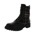 thumbnail image 1 of Rock &Candy Womens Black Plaid Side Zip Quilted Max Round Toe Stacked Heel Lace-Up Combat Boots 8, 1 of 3