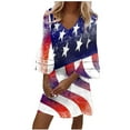 thumbnail image 2 of Summer Savings Clearance! Edvintorg 4Th Of July Summer Dresses Women's Fashion Summer Casual Plus Size Clothing V-Neck Print 3/4 Sleeve Fold Mini Dress, 2 of 5