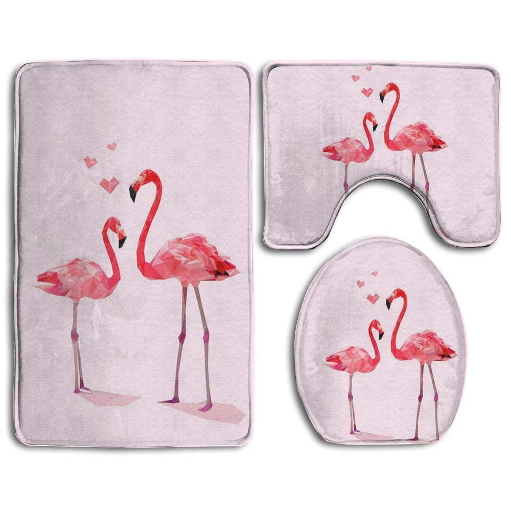 PUDMAD Pink Flamingo 3 Piece Bathroom Rugs Set Bath Rug Contour Mat and