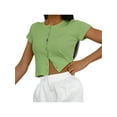 thumbnail image 2 of Liacowi Women Summer Crop Tops, Solid Color Round Neck Short Sleeve Button Up Cardigan for Girls, S/M/L/XL/XXL, 2 of 9