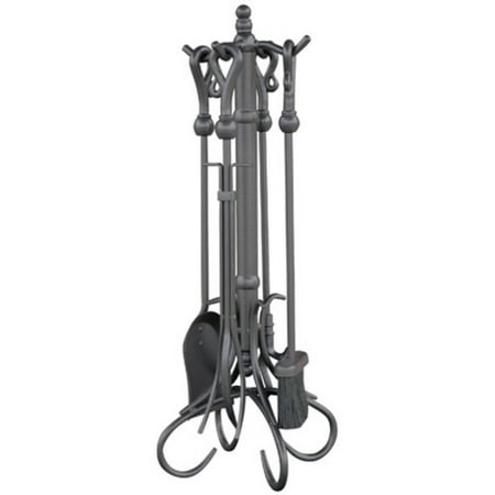 

5 Piece Olde World Iron Fireset with Heavy Crook Handles