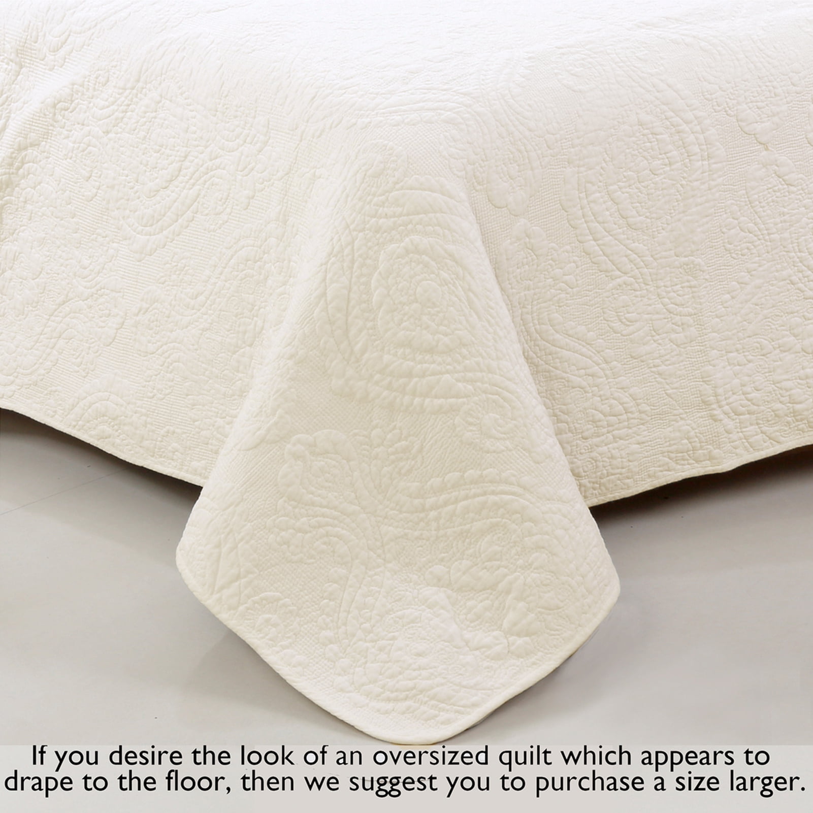 Cozy Line Ivory Matelasse Medallion 100% Cotton Quilt Set, King - Reversible ( 3 Count)