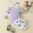 thumbnail image 5 of Infant Girl's Outfits Short Sleeved Cartoon Ruffle Bodysuit Shorts With Headband 3Pc Set, 5 of 5