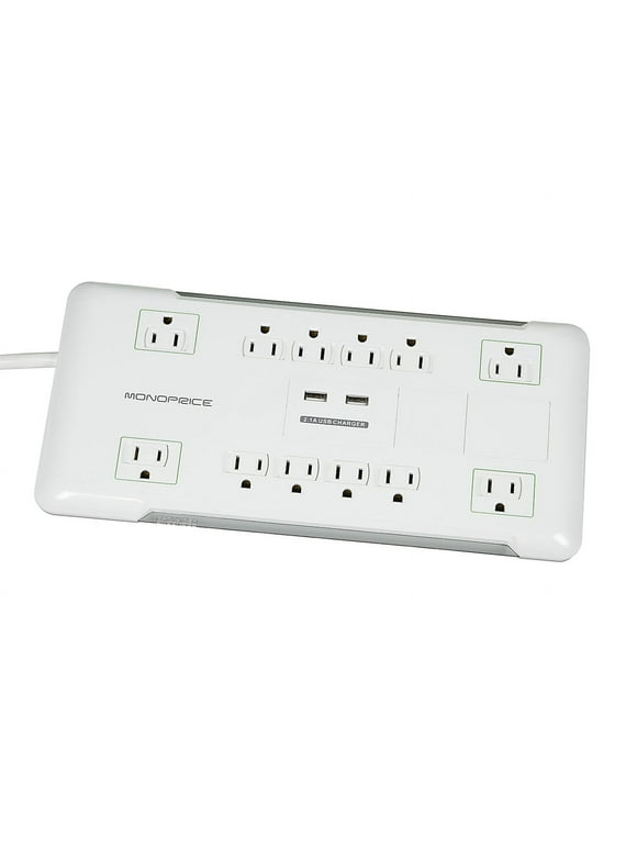 Monoprice 12 Outlet Power Surge Protector w/ 2 Built-In USB Charger Ports, 4230 Joules