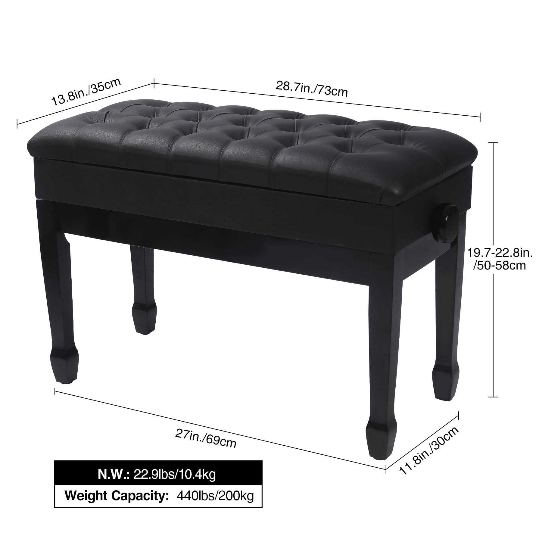 Adjustable Duet Piano Bench With Storage Heavy Duty Wooden Double Keyboard Seat Pu Leather Cushion Black