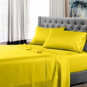 Split Queen Size 600 Thread Count Luxury Extrasoft 100% Egyptian Cotton 4 Piece Sheets Set in Hotel Quality Yellow Solid
