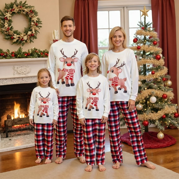 BSongo Family Christmas Pajamas Set Elf Theme Family Pajamas Holiday Loungewear for Women Men Pet