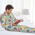 thumbnail image 6 of Salouo Cartoon Flowers Print Button-Front Long Sleeve Pajama Set for Men, Soft 2Pjs Men's Long Sleeve Sleepwear-Small, 6 of 7