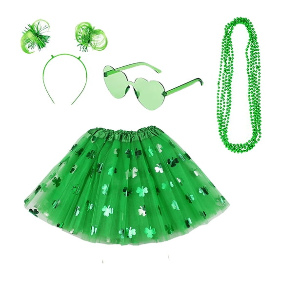 MORESEC Home 5-Piece Kids St. Patrick's Day Costume Set Tutu Skirt Headband Sunglasses Bead Necklaces Room Decor