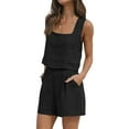 thumbnail image 4 of STARVNC Women Square Neck Sleeveless Shorts Linen Matching 2 Piece Sets, 4 of 7