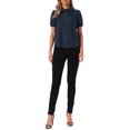 thumbnail image 2 of INSPIRE CHIC Short Sleeve Cotton Blouse for Women's Peter Pan Collar Button Up Crochet Panel Top XS Dark Blue, 2 of 6
