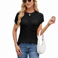 thumbnail image 3 of Women Summer Cap Sleeve Tops Casual Knit Short Sleeve Sweater Loose Fit Shirts Black S, 3 of 9