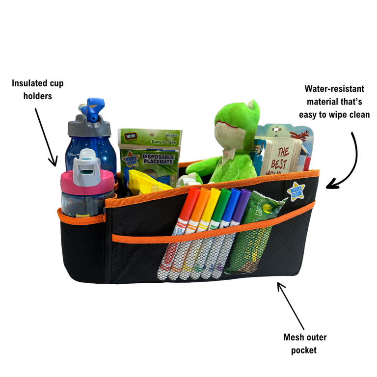 Mighty Clean Car Storage Organizer - Use in The Trunk, or Front or Back  Seat with 8 Side Pockets + 2 Cup Holders for Kids Toys, Books, Drinks,  Tissues, Diapers 