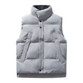 thumbnail image 2 of BiZtdJrK Men's Nylon Vest Solid Color Stand Collar Sleeveless Workwear Puffer Vests Winter Warm Windproof Vest Jacket with Pockets Prime Sales Today Gray XXL, 2 of 3