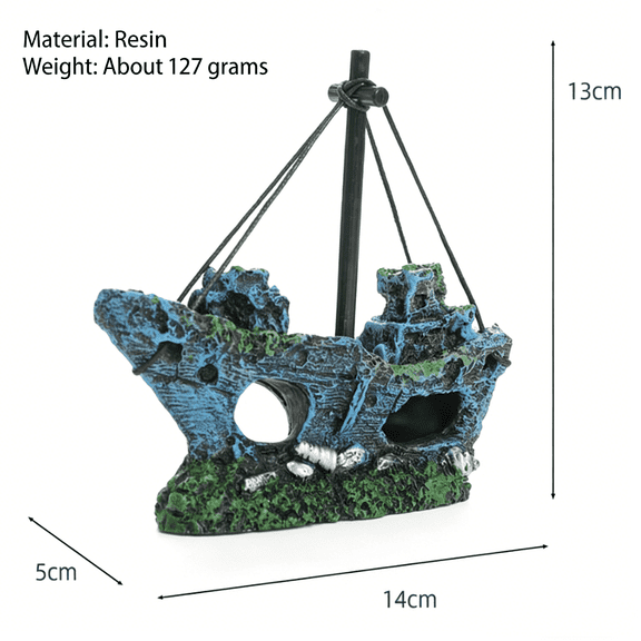 Resin Sunken Ship Aquarium Ornament, Fish Tank Decor with Hideout Holes, Aquatic Cave for Fish Shrimp