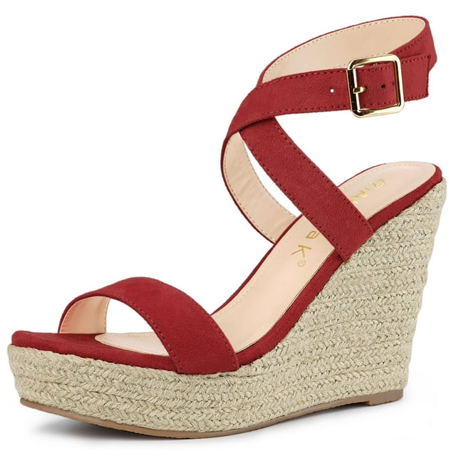 BLISSFUL STEP Sandales Compensées Espadrilles à Brides Croisées Slingback pour Femmes Rouge 9