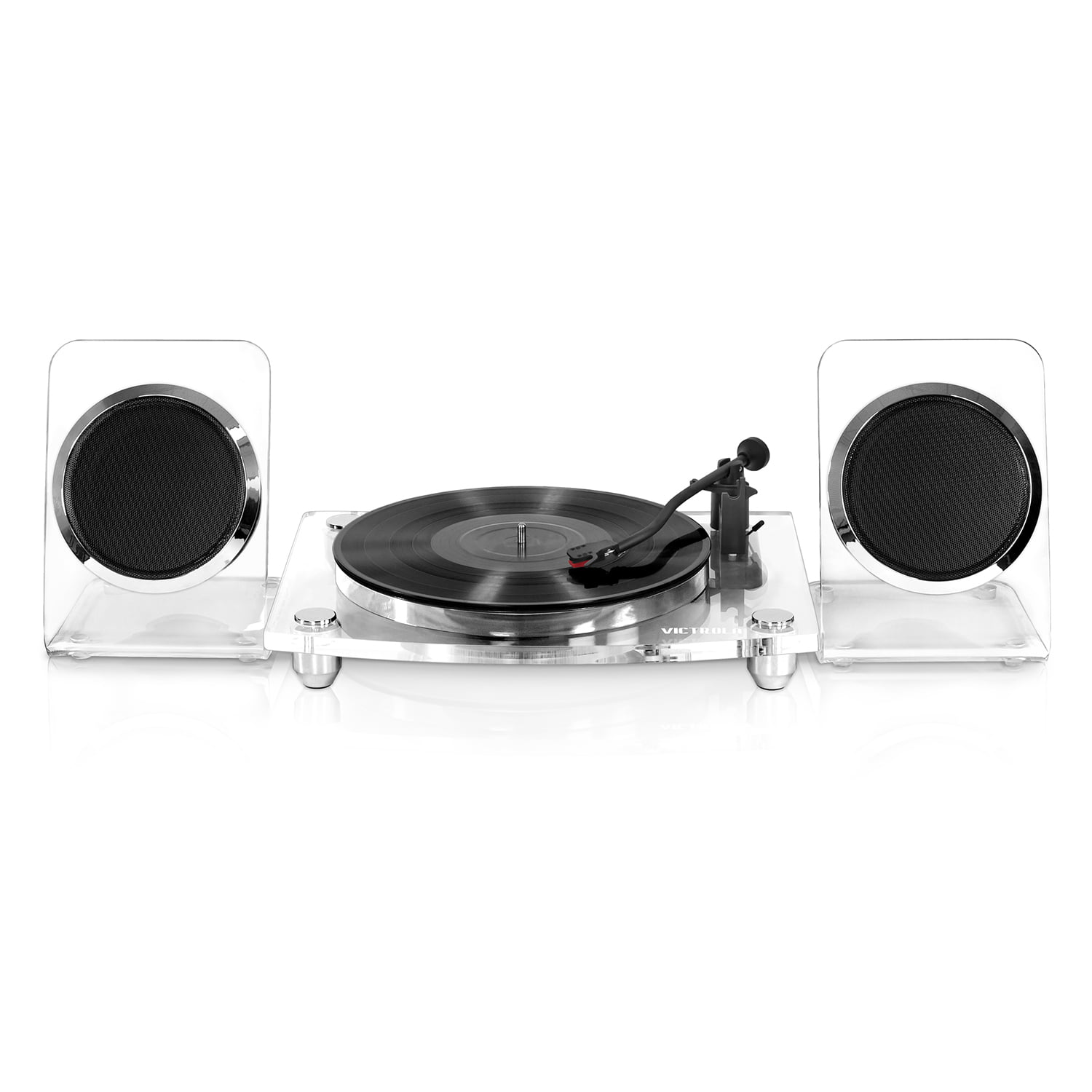 victrola acrylic clear turntable with bluetooth speakers