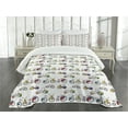 thumbnail image 3 of Ambesonne Bicycle Quilted Bedspread Set 3 Pcs, Penny-Farthing Tandem, King Size, Multicolor, 3 of 5