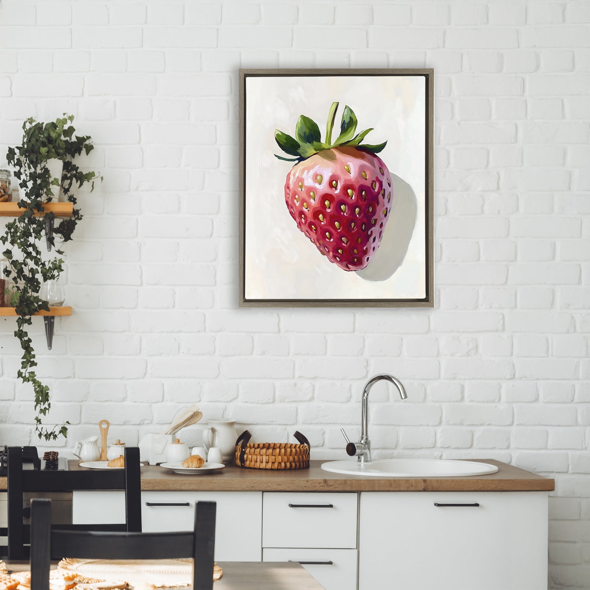 Stupell Industries Juicy Shine Strawberry Brown Framed Floater Canvas Wall Art, design by The Prints Vibe