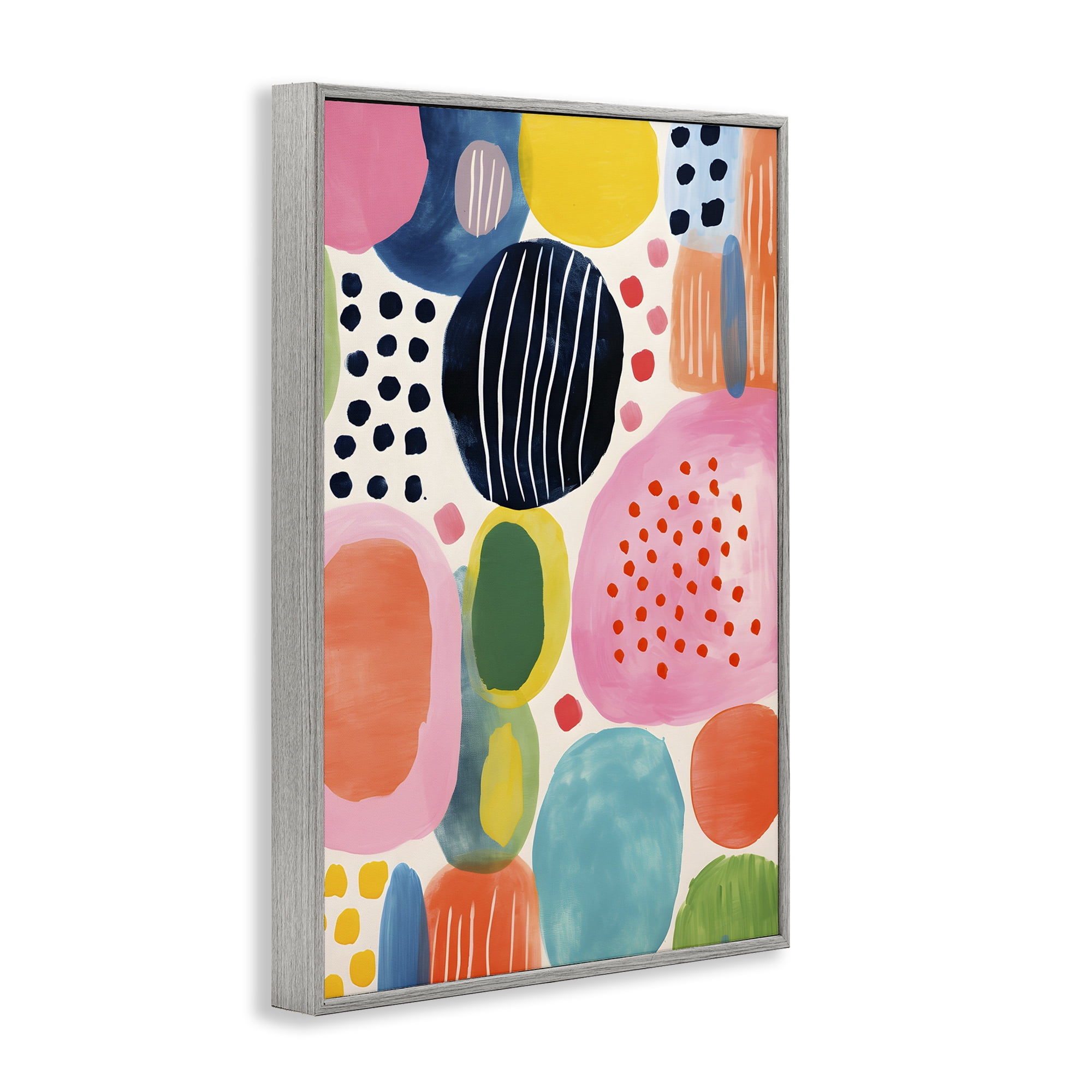 Stupell Industries Whimsical Patterned Shapes Abstract Painting Gray Framed Art Print Wall Art, 16 x 24