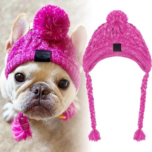 Gorro polar cálido para mascotas, gorro de punto para perros, gorro de invierno para perros, gorro pequeño para perros, gorro de invierno para perros con orificios para las orejas y borlas largas