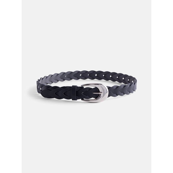 Scenario Women's and Women's Plus Faux Leather Twisted Braid Belt, Black