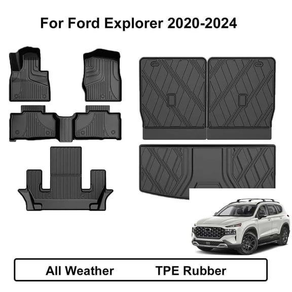 IKABEVEM Car Floor Mats & Cargo Liner & Backrest Mat For Ford Explorer 2020-2026 Row Trunk Mat Full Set TPE All Weather Protection