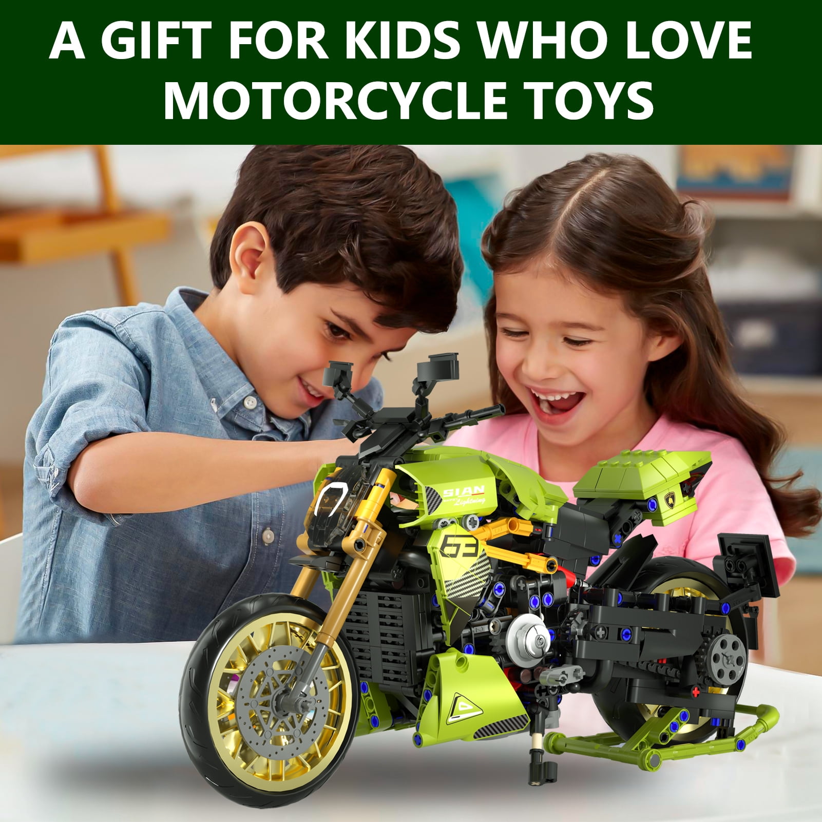 QOQ Motorcycle Building Block Toy Racing Roadster,1:5 Model Collectible Kits Motorcycle's Model Set and Technic for Boys & Adults (1018 Pieces)
