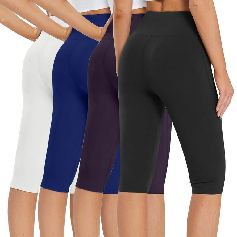 3 Pack Capri Leggings for Women with Slant Pockets - Solid Color High  Waisted Capris Yoga Pants for Workout