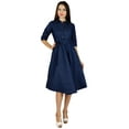 thumbnail image 3 of Bimba Womens Blue Denim Shirt Dress With Pockets 3/4 Sleeve Casual Midi Dresses, 3 of 4