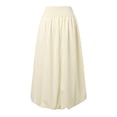 thumbnail image 4 of Unir Women Unique Rounded Balloon Bubble Hem Swing A-Line Midi Skirt Wide Gathered Elastic High Waist 180 Brushed Milk Silk Side Pocket Resort Elegant Casual Long Bottom 1PC S-XL Plus Size Friendly, 4 of 6