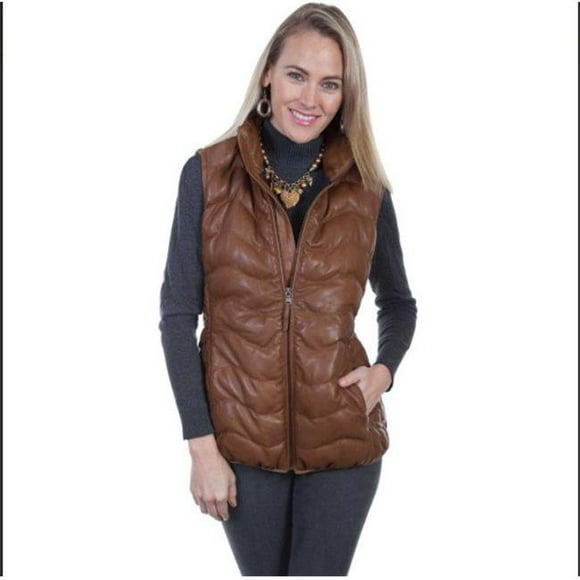 Scully L621 10 XL Womens Cognac Premium Lamb Ribbed Vest, Extra Large