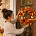 thumbnail image 5 of Euahivb Fall Wreath, Artificial Autumn Maple Leaf Wreath with Pumpkins and Berries for Front Door Wall and Fireplace Decor, Thanksgiving Decoration, 5 of 7