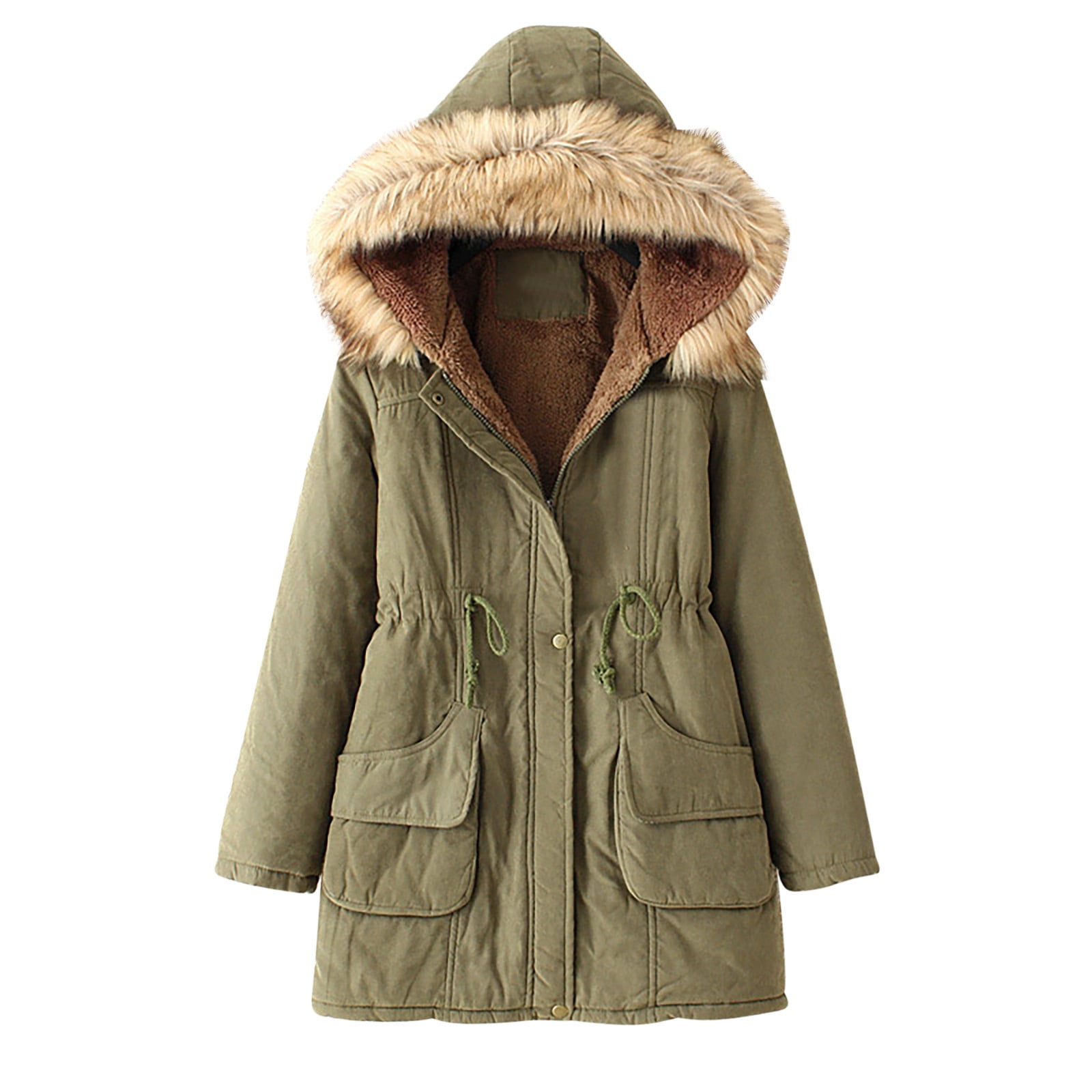 Winter Coats for Women Warm Cotton Plush Sherpa Lined Hooded Parka ...