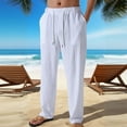 thumbnail image 5 of cfhntfmh Men's Casual Linen Pants Beach Summer Vacation Trousers Lightweight Linen Pants with Elastic Waist Drawstring（White,X-Large), 5 of 5