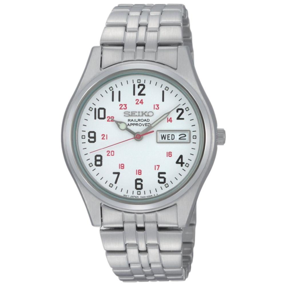 Seiko Men s SGGA59 Railroad Approved White Dial Steel Bracelet Quartz Watch Walmart