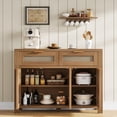 thumbnail image 1 of 51.29 Inch Rattan Sideboard Cabinet with 3 Drawers and 2 Door Storage, Boho Hand Woven Buffet Console Table with Adjustable Shelf, Farmhouse Media Cabinet for Dining Room Living Room, Light Oak Dark O, 1 of 9