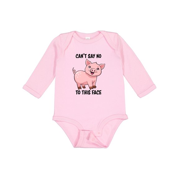 Inktastic Cant Say No to this Face- cute pig Boys or Girls Long Sleeve Baby Bodysuit