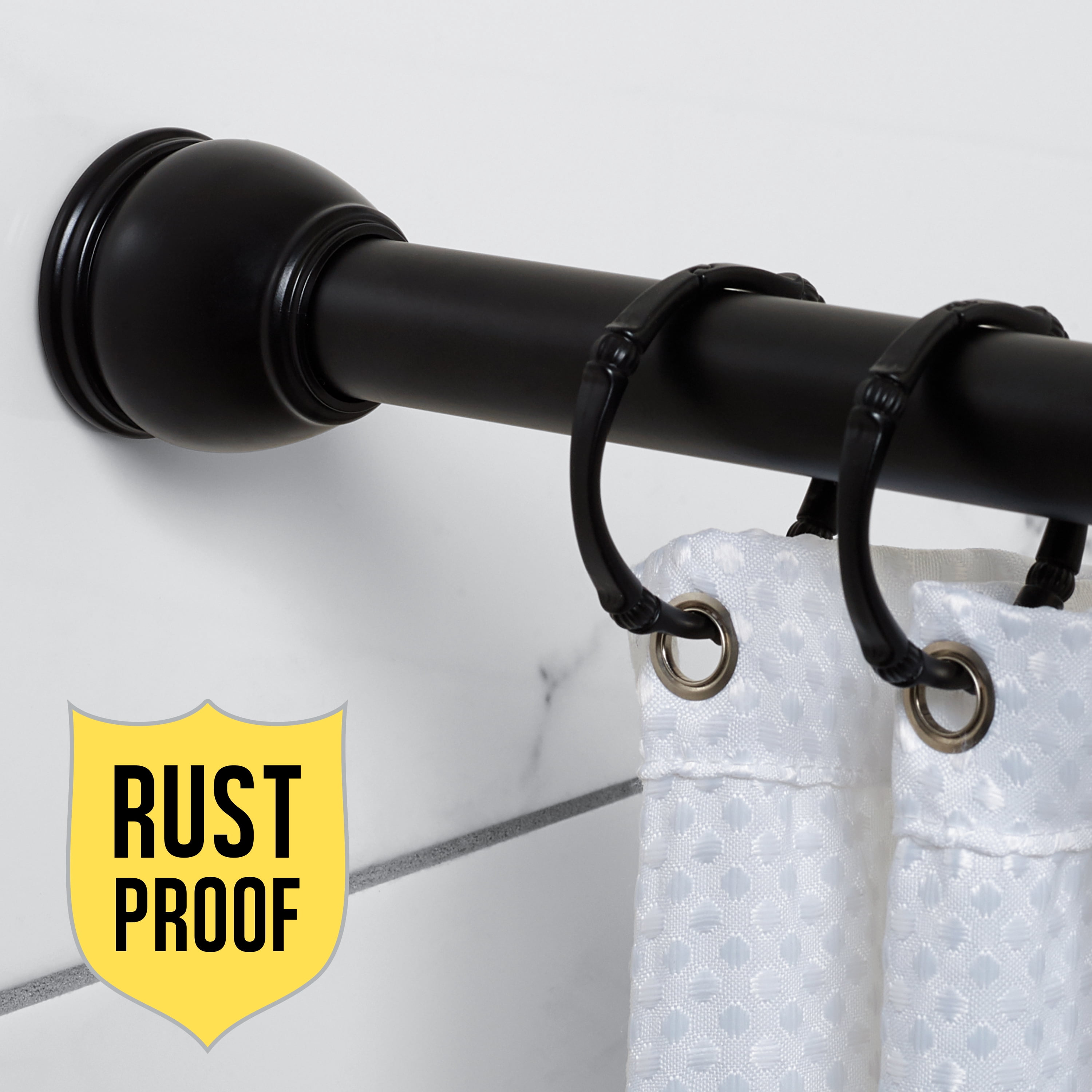 Matte Black Tension Shower Curtain Rod, 26" - 76", Zenna Home NeverRust Rustproof Aluminum