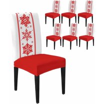 Chair Covers for Dining Room Set of 8,Christmas Snowflake Stretch Seat Protector Removable Washable Chairs Slipcovers for Kitchen Banquet Wedding Hotel,Classic Red Geometric Stripes