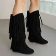 thumbnail image 5 of YLYL Women's Suede Flat Mid Calf Boots Wide Calf Tassel Round Toe Slip on Warm Winter Boots, 5 of 5