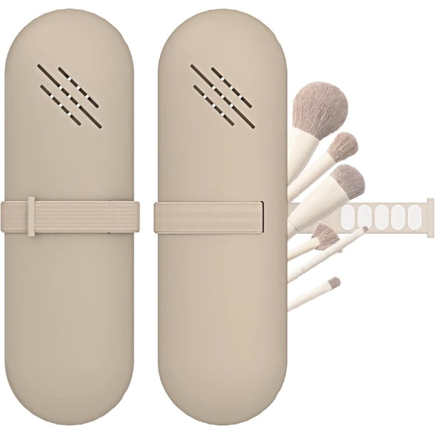 Estuche de silicona para brochas de maquillaje, 2 unidades, portátil, para viajes y hogar