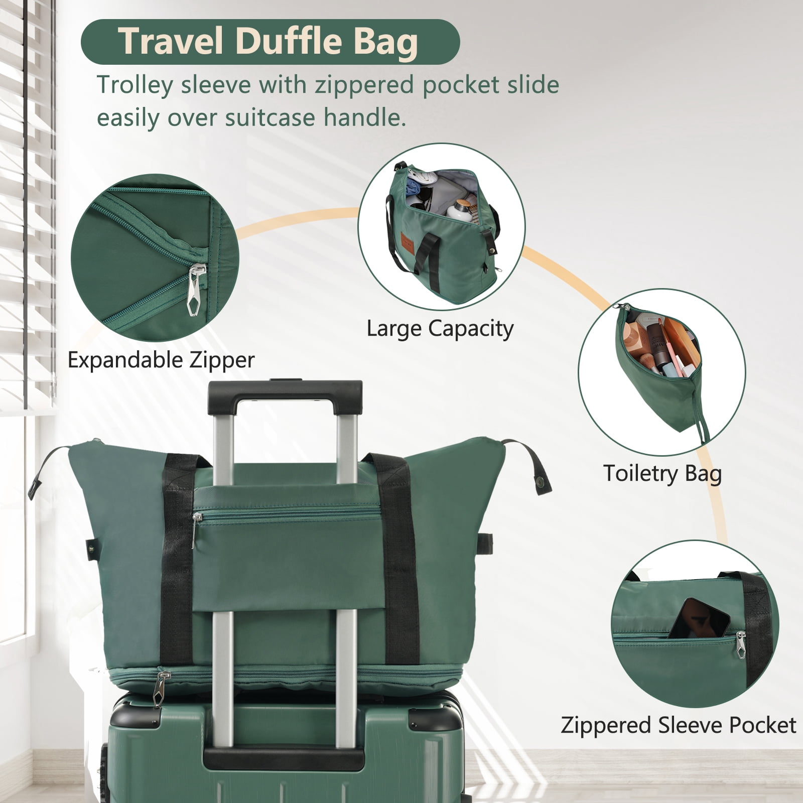 EUROCO Luggage Sets 3 Piece Carry-on Suitcases with Spinner Wheels and TSA Lock,Hardside 20" Family Travel Suitcase Set for Men Women,Green