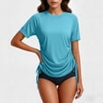 thumbnail image 5 of Oiangi Womens Swim Shirts with Side Drawstring Sun Protection Short Sleeve Rash Guard Crew Neck Quick Dry Beach Surf Workout Tops Blue L, 5 of 9