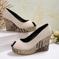 thumbnail image 5 of Miluxas Women's Peep Toe Wedge Heel Pumps, Suede Platform Wedges with Woven Heel, Elegant Peep-Toe Shoes for Work, Party, Wedding, formal & Casual Wear Beige 6(37), 5 of 9
