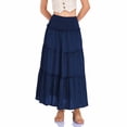 thumbnail image 5 of Tqcoqu Women's High Waist Smocked Ruffle Tiered Maxi Skirt Casual Flowy Long Skirt,Navy,Women's S-XL, 5 of 6
